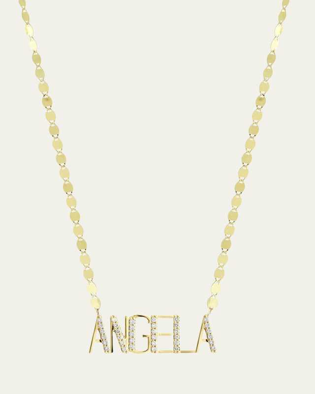 Gold Personalized Six-Letter Pendant Necklace w/ Diamonds